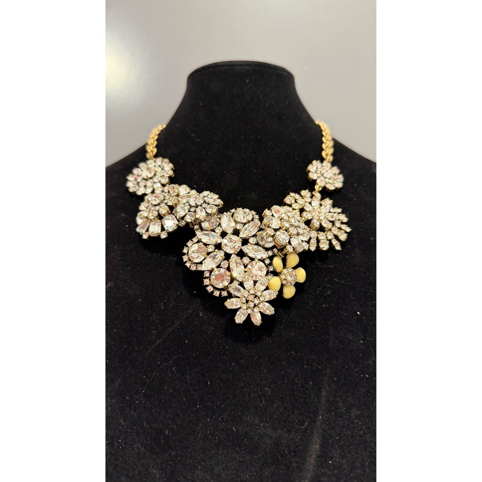 J.Crew Crystal Floral Statement Necklace Gold Tone Rhinestone Bib Wedding