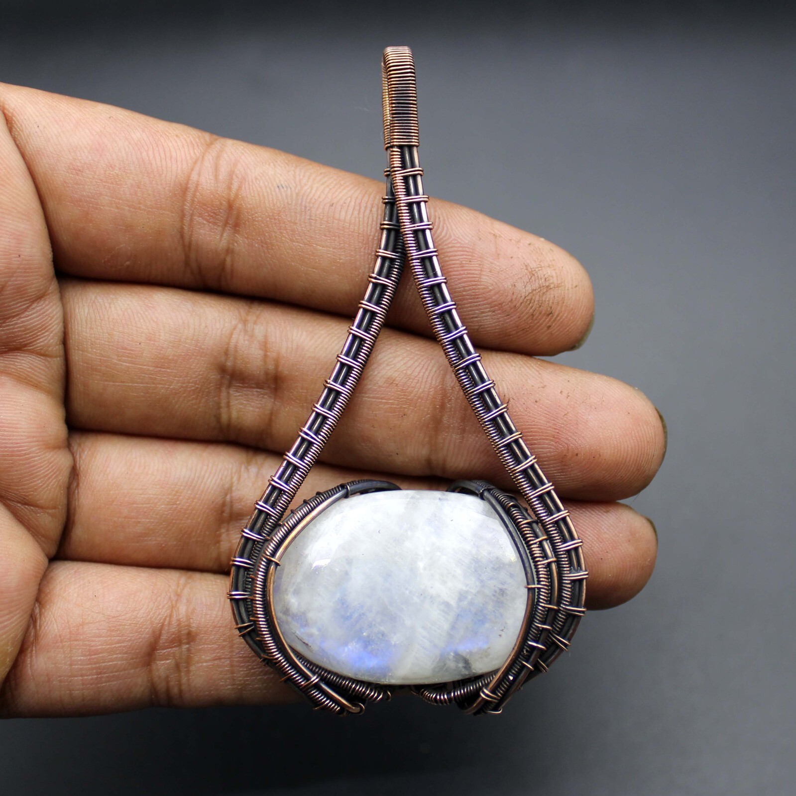 Womens Day Gift Moonstone Wire Wrapped Pendant Gemstone Copper Wire Jewelry