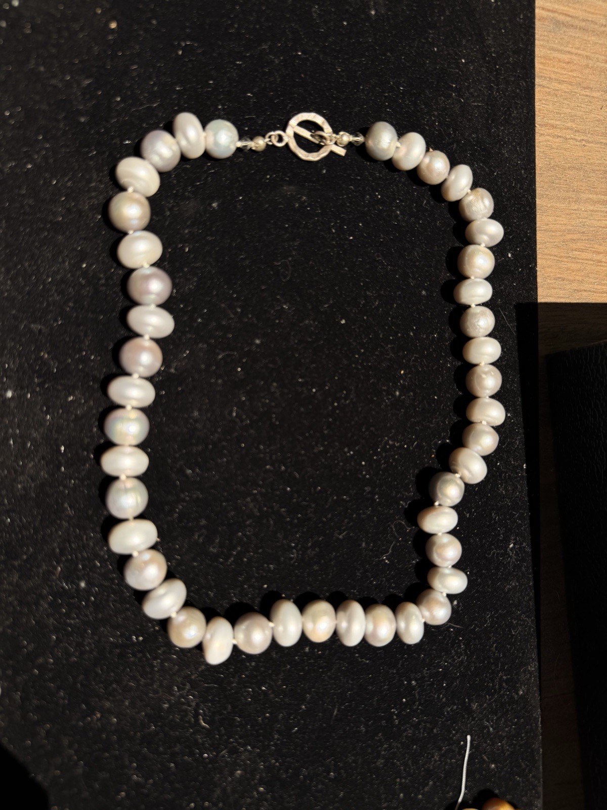 White Round Pearl Beaded Necklace, Sterling Silver Toggle Clasp Closure