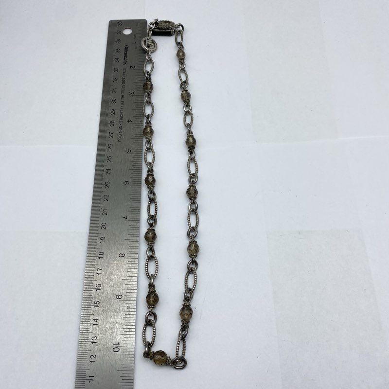 Judith Ripka 925 Sterling Silver Faceted Brown Stone Toggle Necklace 22.3″