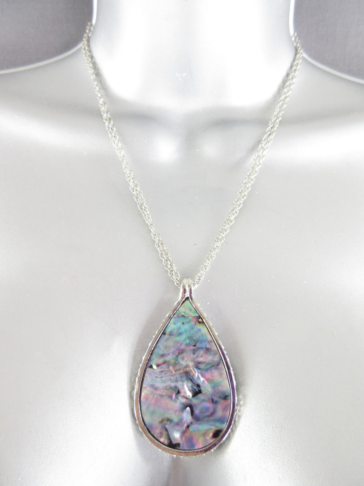 Abalone Shell Pendant Necklace Teardrop Silver Chain Statement Colorful GORGEOUS