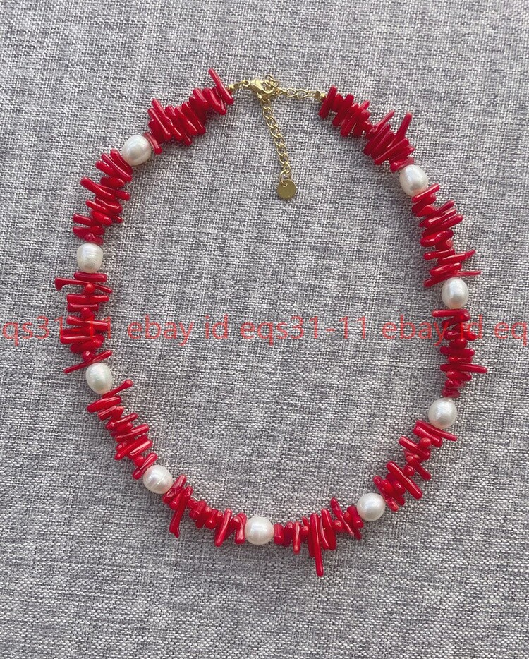 Red coral Baroque pearl necklace irregular Gemstone Cluster Fashion Flawless