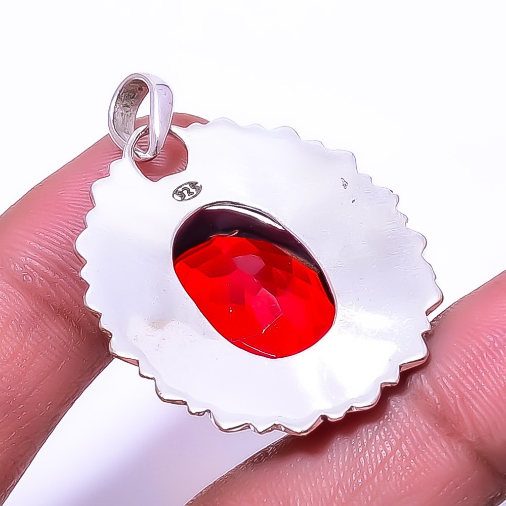 Red Garnet Fine Art 925 Sterling Silver Pendant 1.76″, Christmas Gift P20571