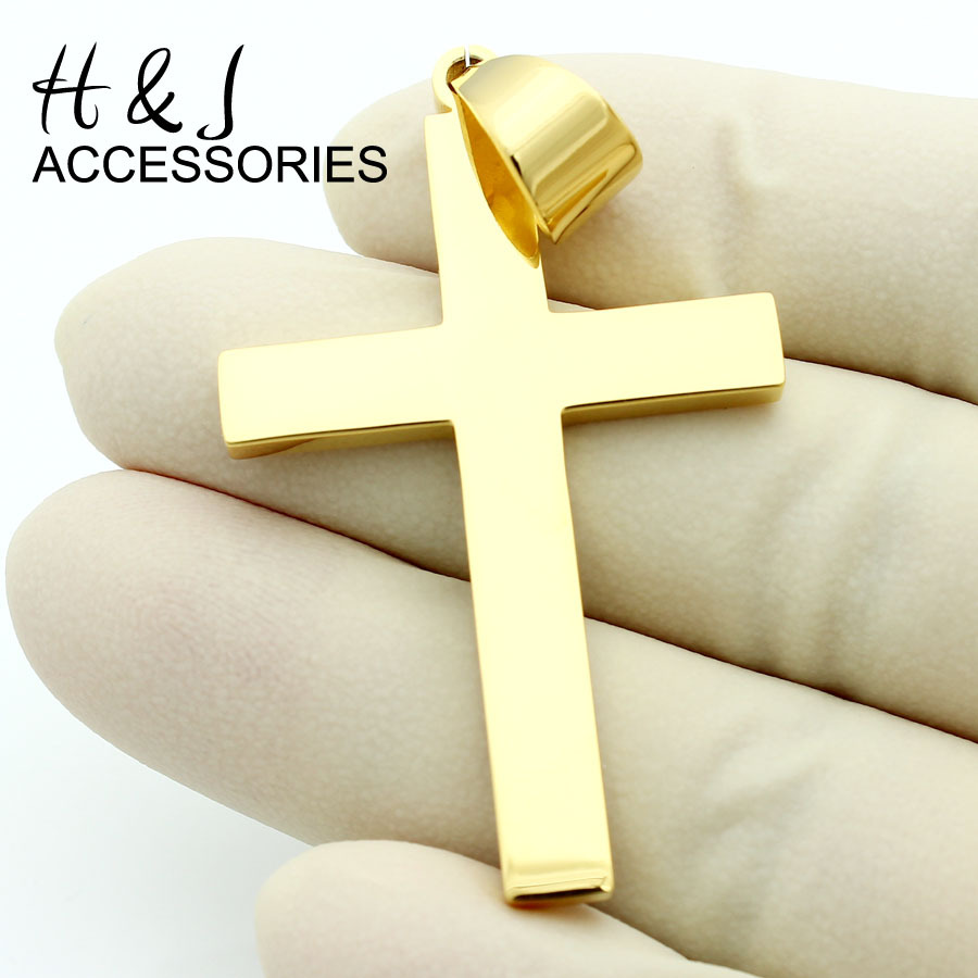 18-40″Stainless Steel 6mm Gold Plated Cuban Curb Chain Plain Cross Pendant*P64