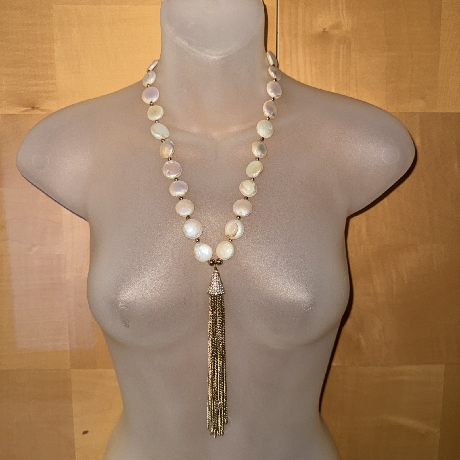 Freshwater Pearl Necklace With Cz Dangle 21” Magnetic Close Great Quality 4 Oz