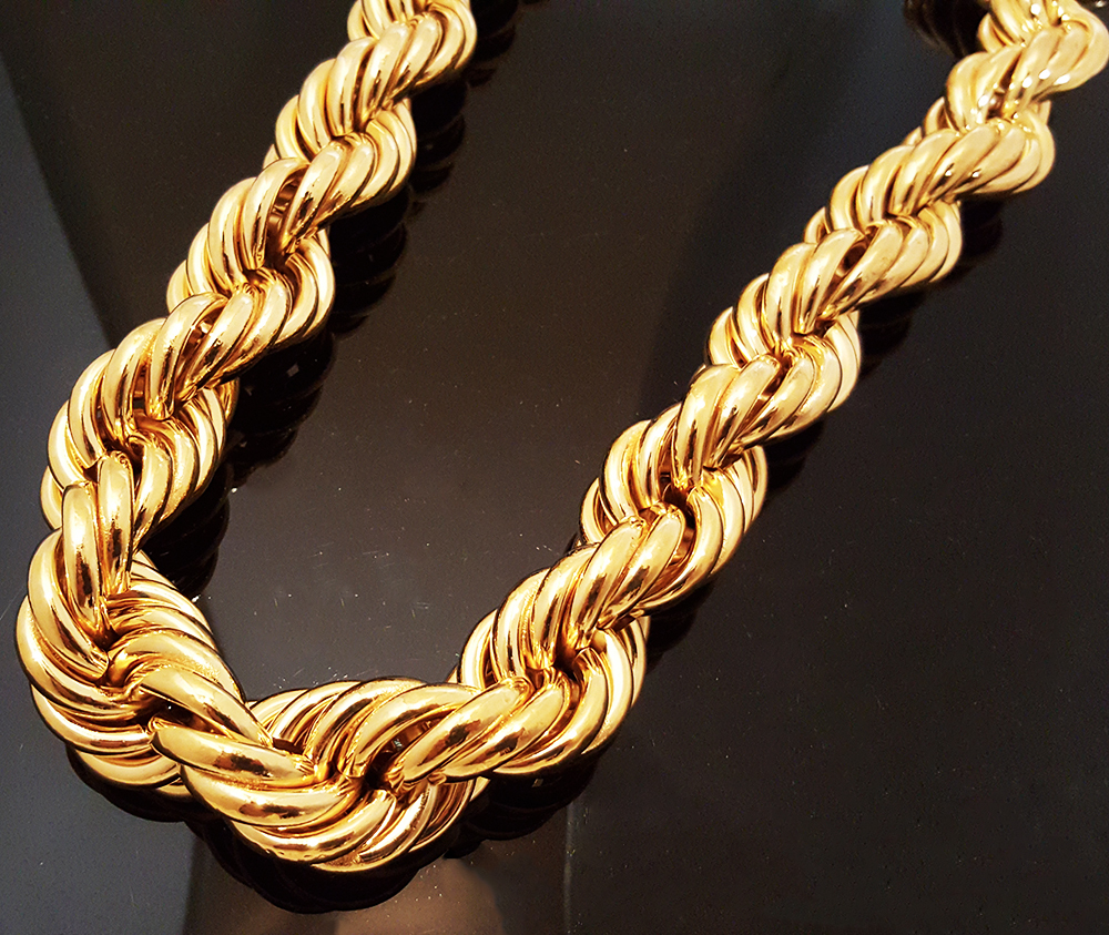 HIP HOP RUN DMC 16 & 25 & 30mm HOLLOW GOLD PT THICK ROPE NECKLACE DOOKIE CHAIN
