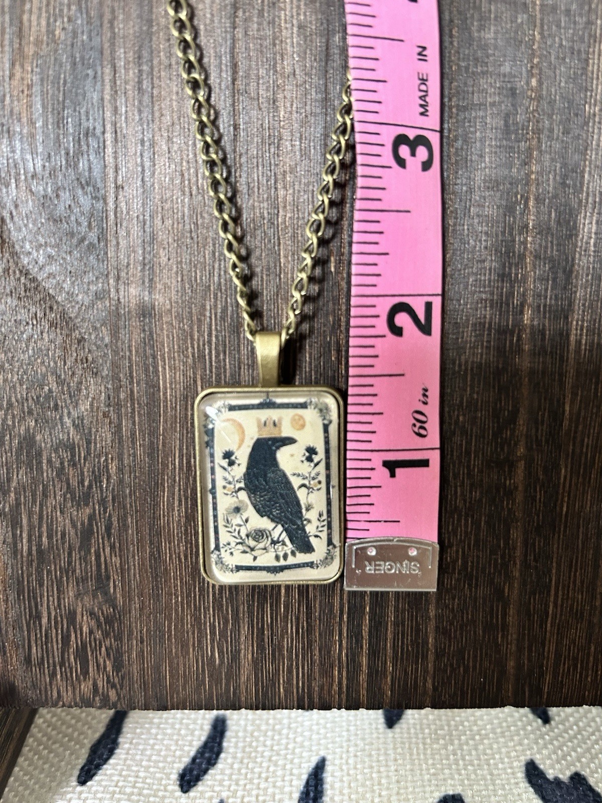 Antique Brass Crowned Crow Pendant Necklace (1.5” Pendant W/20” Chain)
