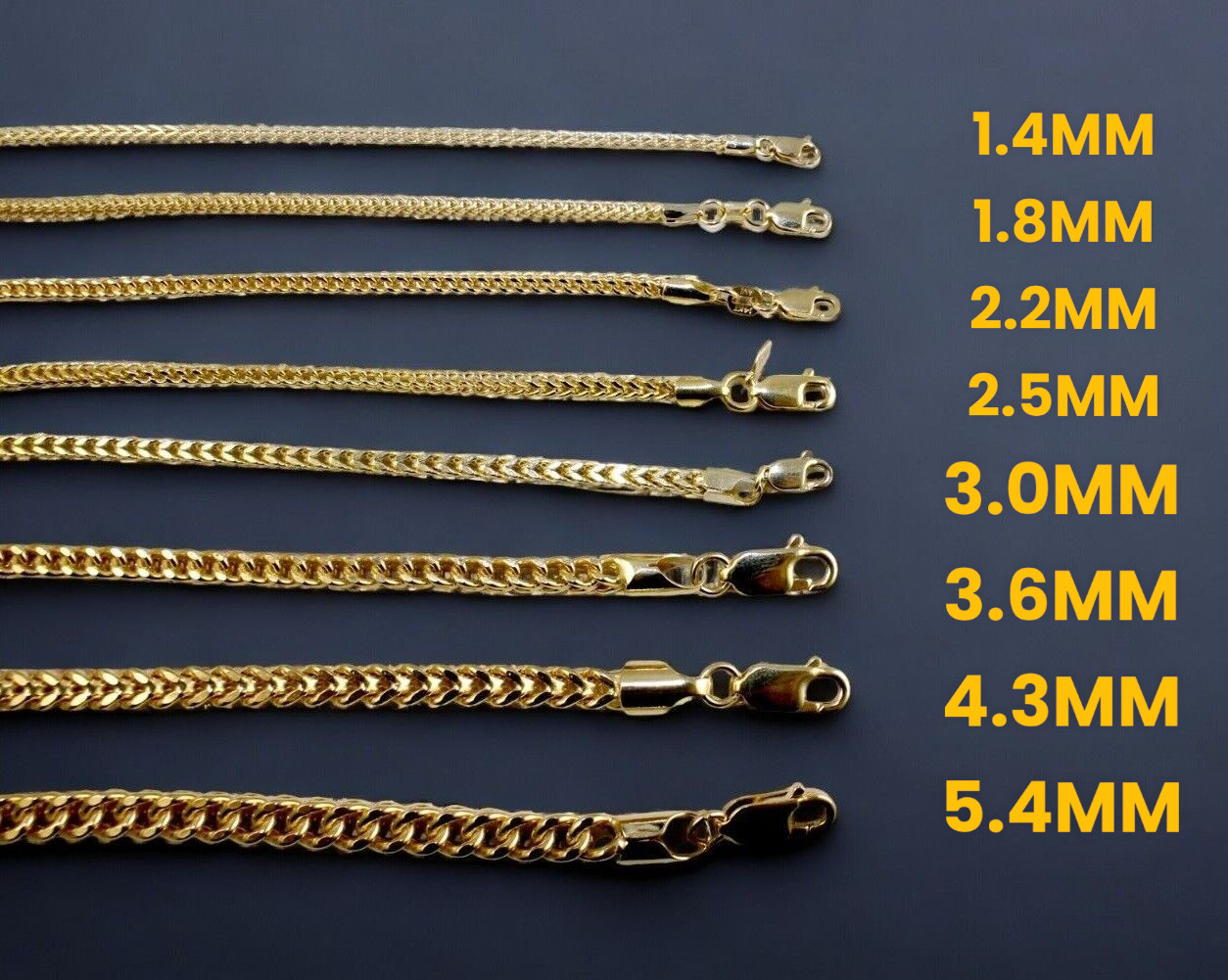 14K Yellow Gold Square Franco Box Necklace Bracelet Chain Real 1mm-8.5mm 7″-30″