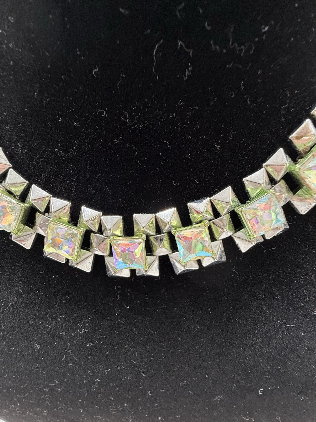 J.Crew Crystal Grid Chain Statement Necklace Iridescent Silver Rhodium Plated