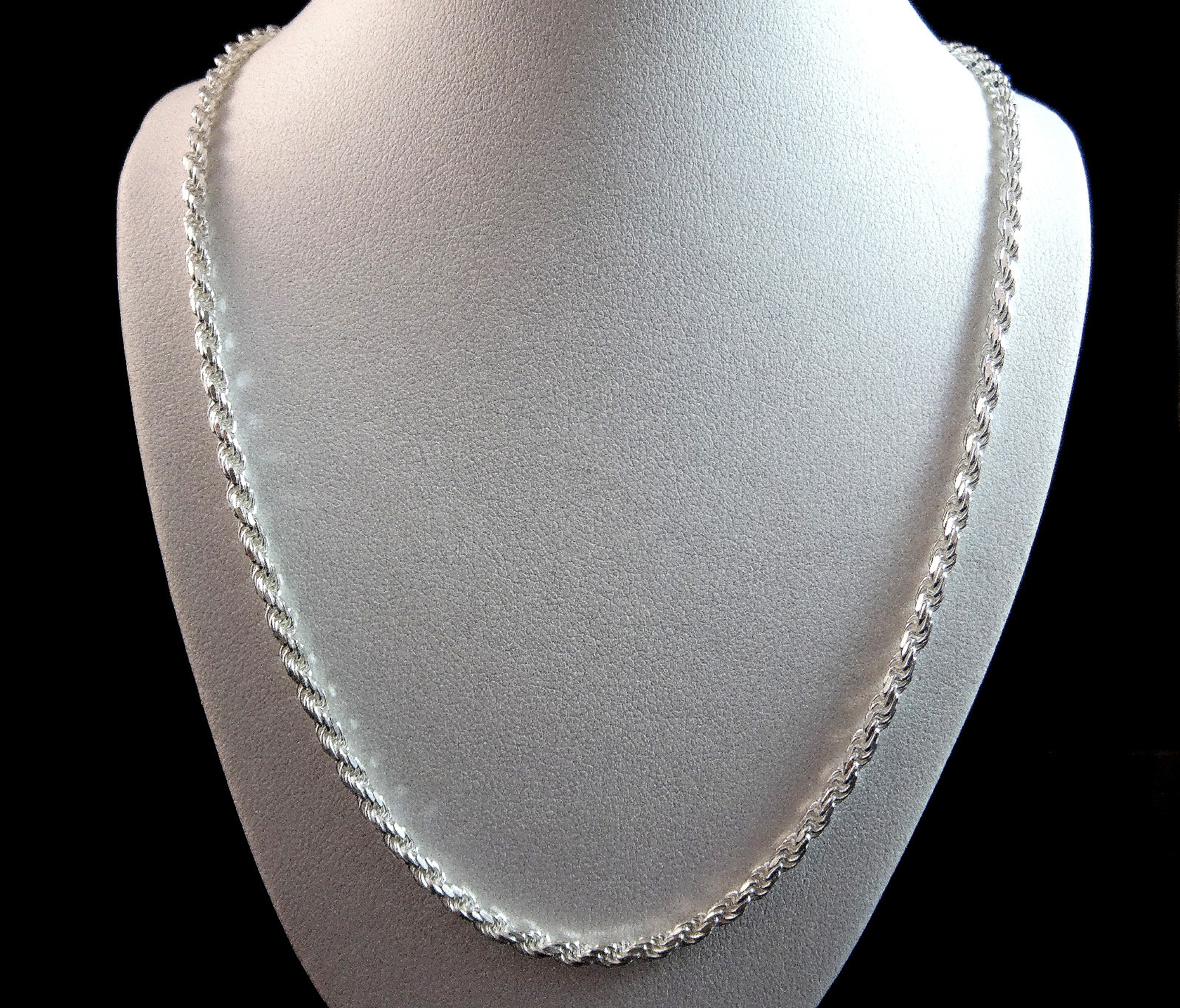 MEN’S WOMEN’S REAL 925 STERLING SILVER ROPE CHAIN NECKLACE 2MM~2.5MM 18~30 INCH