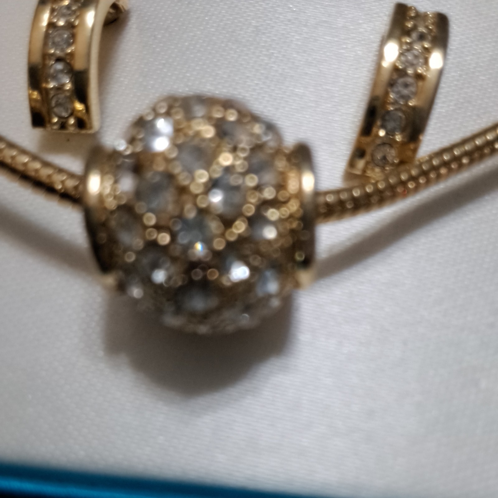 16″ GOLD SLIDER BALL SNAKE CHAIN NECKLACE & HALF HOOP PIERCED EARRINGS NIB #36