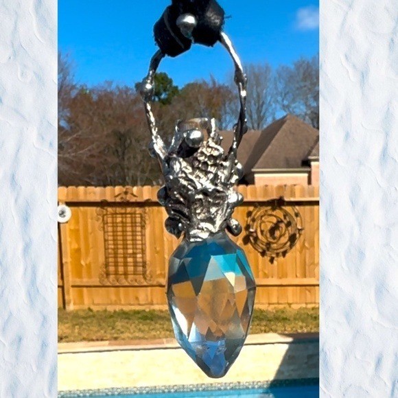 Unique Handcrafted Silver & Crystal Perfume Bottle Topper Pendant Necklace
