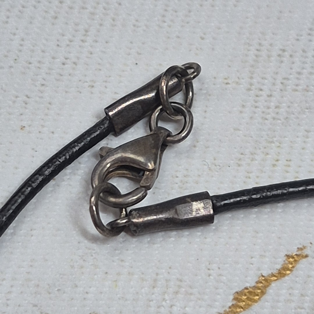 Modern Folli Follie Sterling Silver 925 Double Open Heart Black Leather Necklace