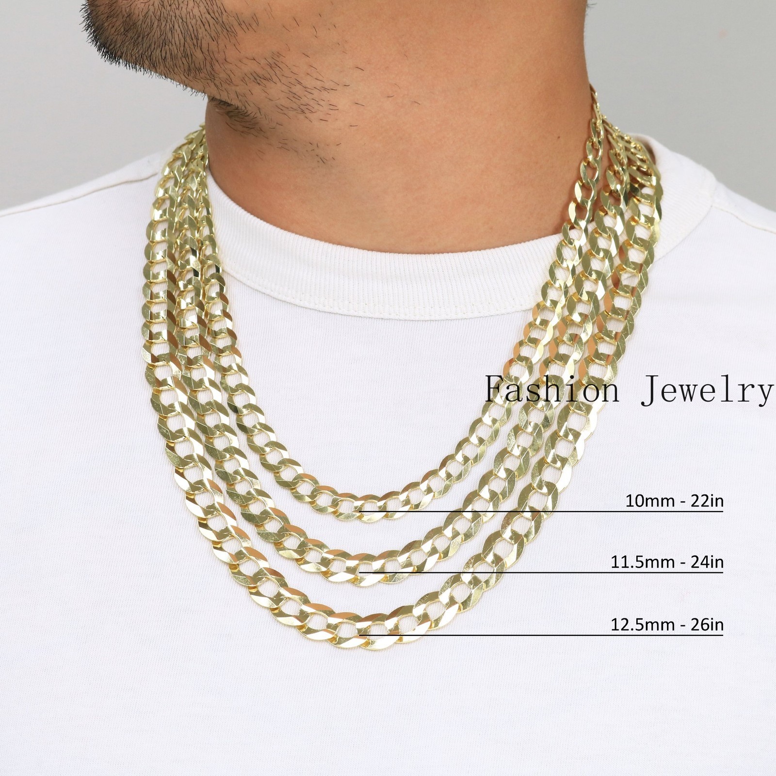 10K Yellow Gold Solid 2mm-12.5mm Cuban Curb Chain Link Pendant Necklace 16″- 30″
