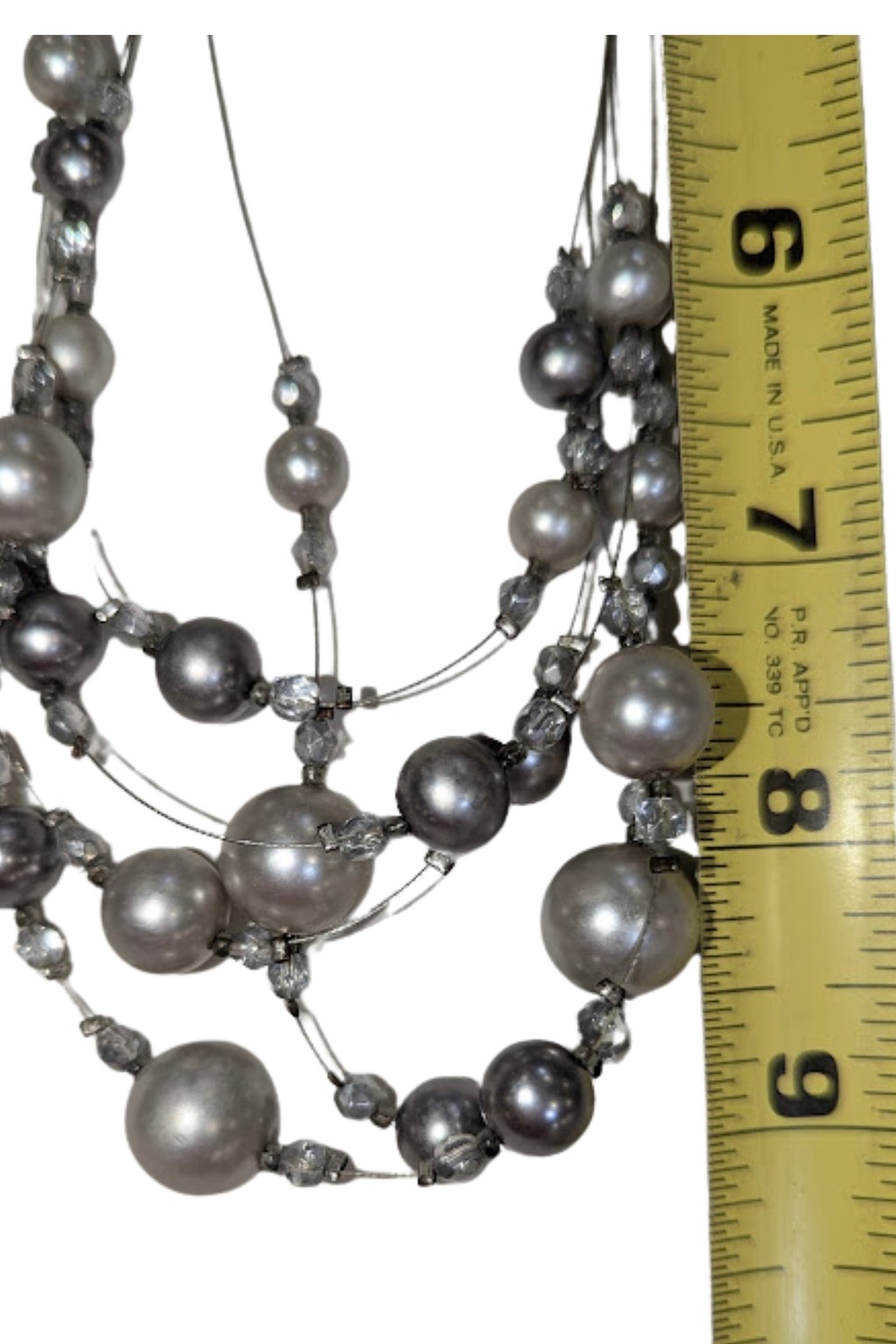 Gray Faux Pearl Crystal Layered Necklace Floating Strand Wedding Cocktail
