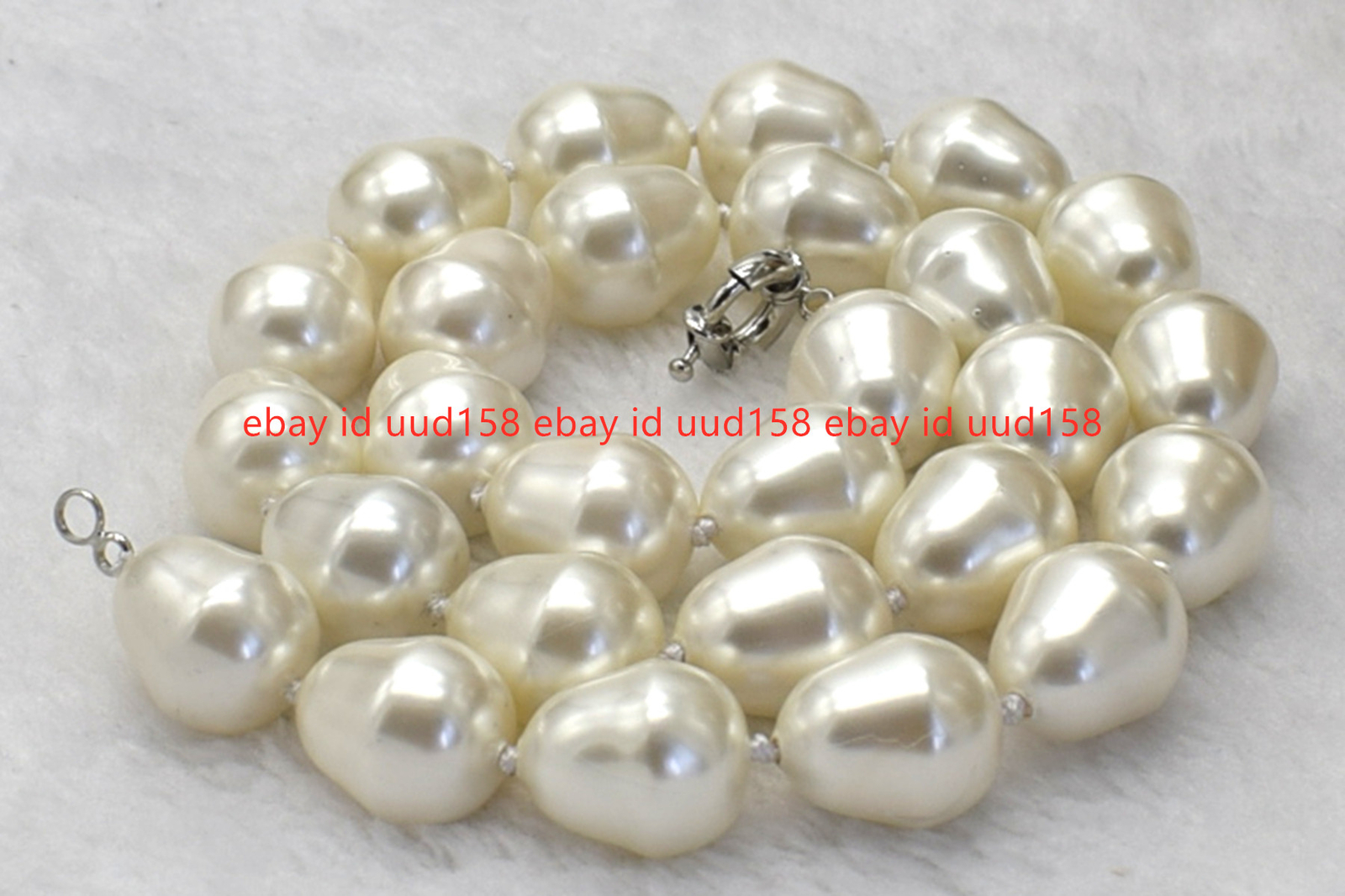 AAA++ LARGE FASHION 20MM SOUTH SEA WHITE BAROQUE SHELL PEARL NECKLACE 18-36″