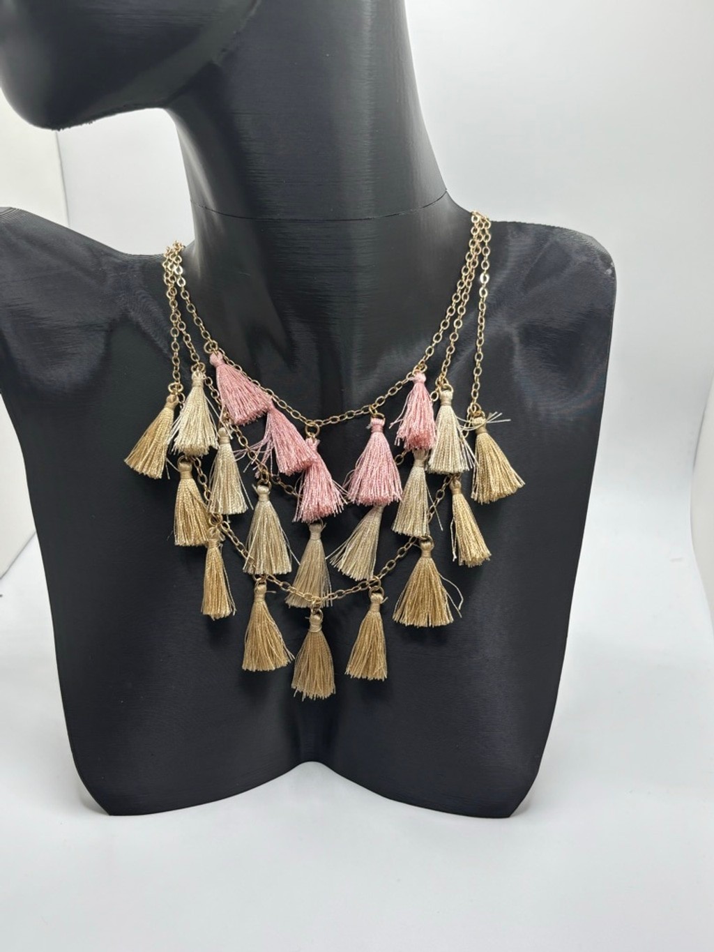 Gold and Pink Tassel Necklace NWOT