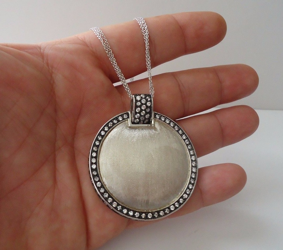 ROUND PENDANT NECKLACE W/ 6.50 CT LAB ACCENTS / 925 STERLING SILVER