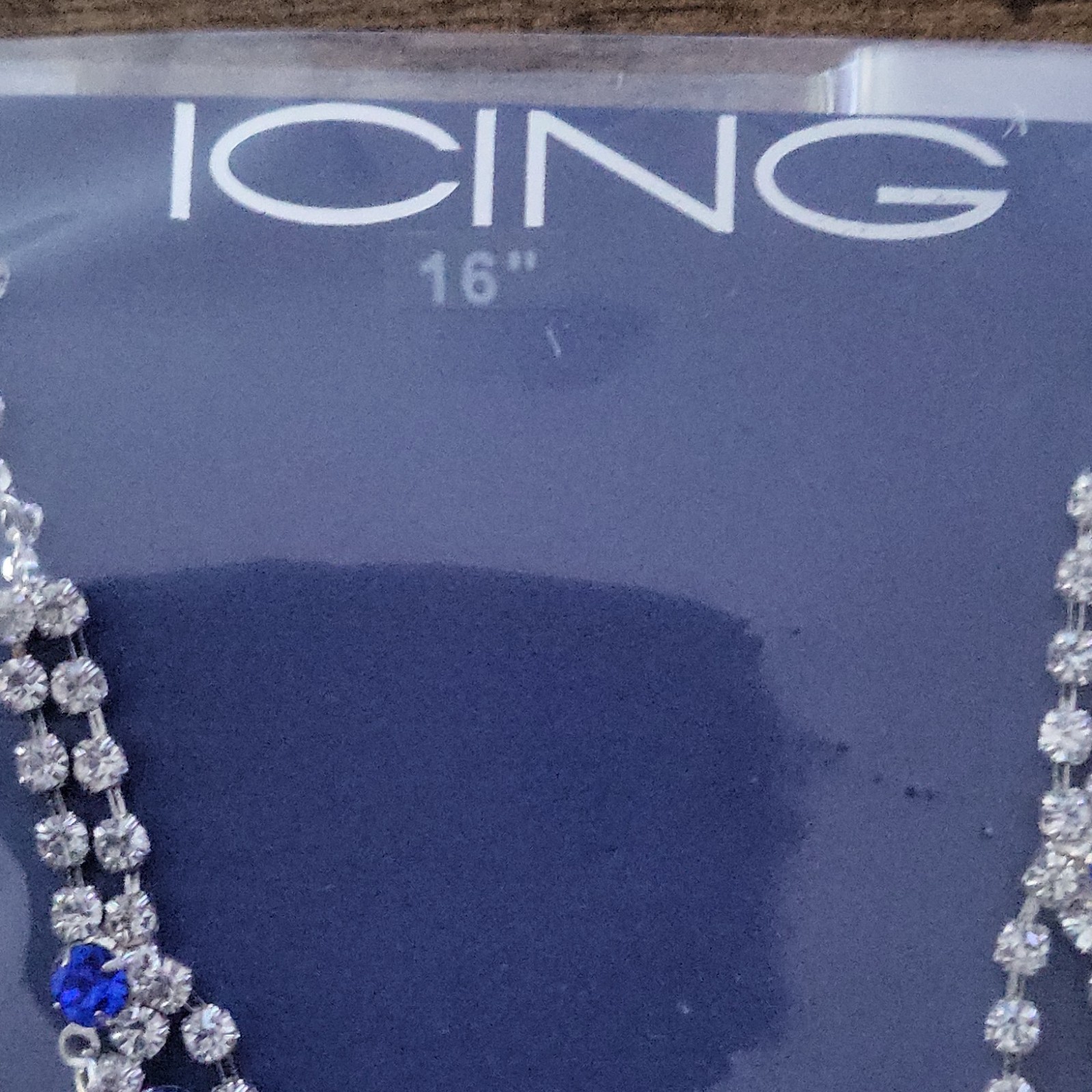 ICING 16in Silver Tone Statement Chain Necklace Blue Round Crystal Stones