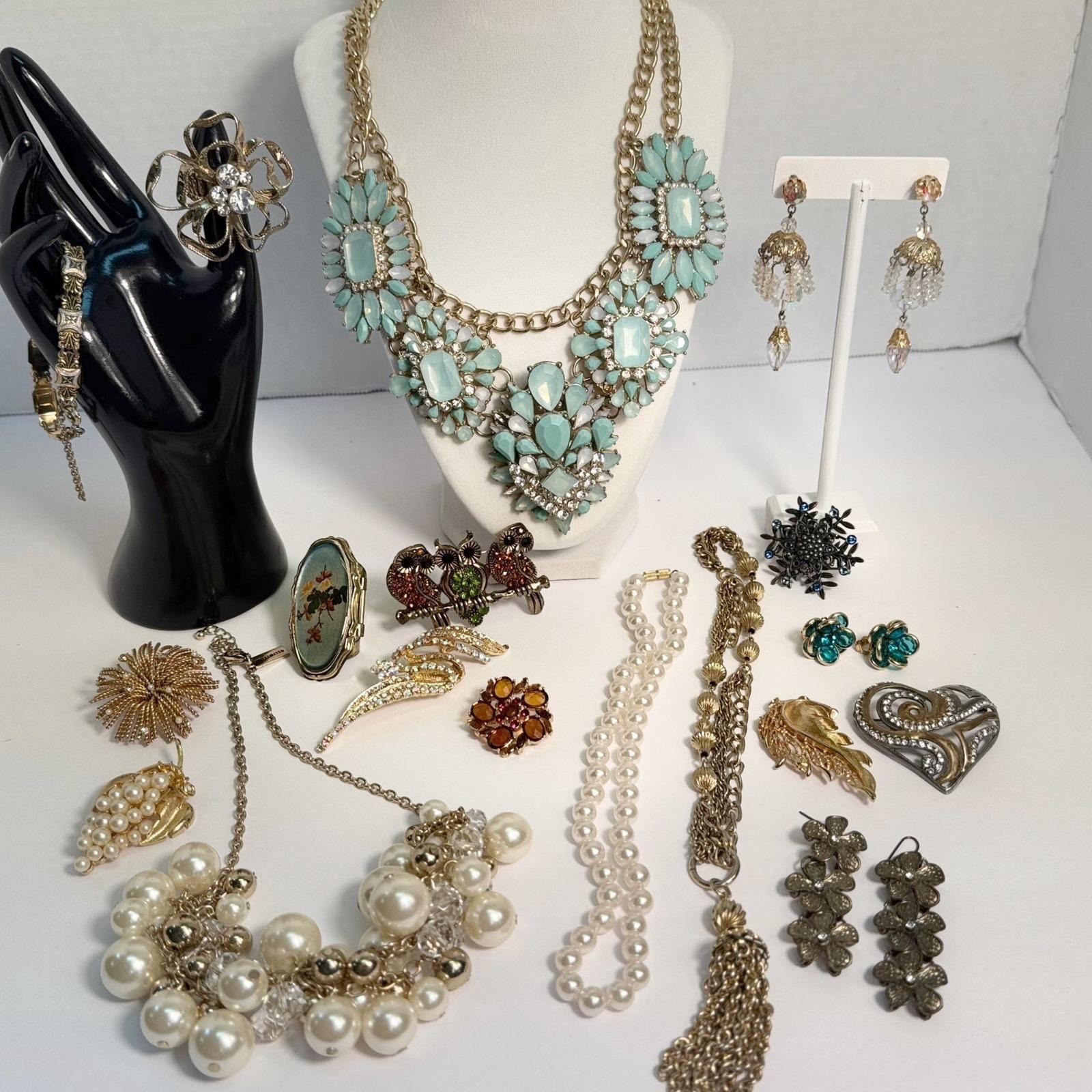 Chunky Statement Necklace Brooch Earrings Ring Jewelry Lot Costume