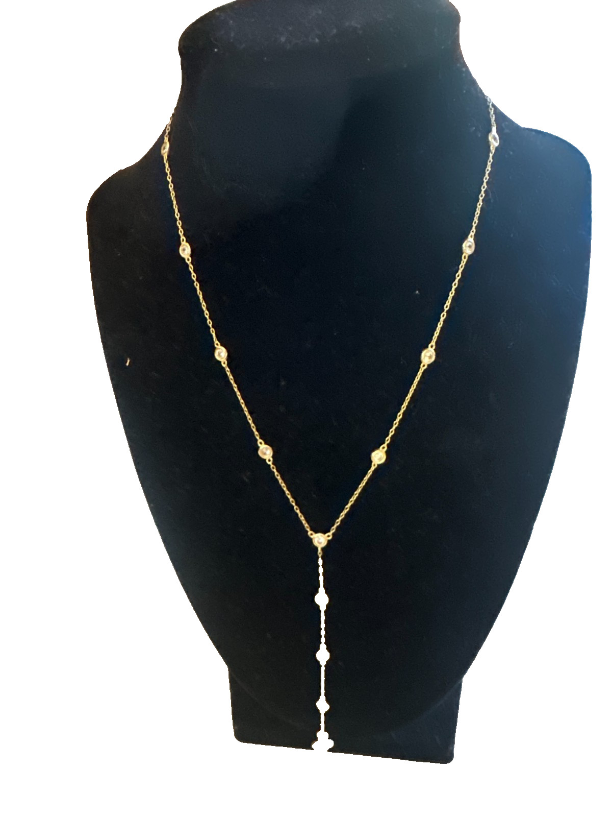 Crystal & Gold Lariat Necklace Vermeil Italy FREE SHIPPING