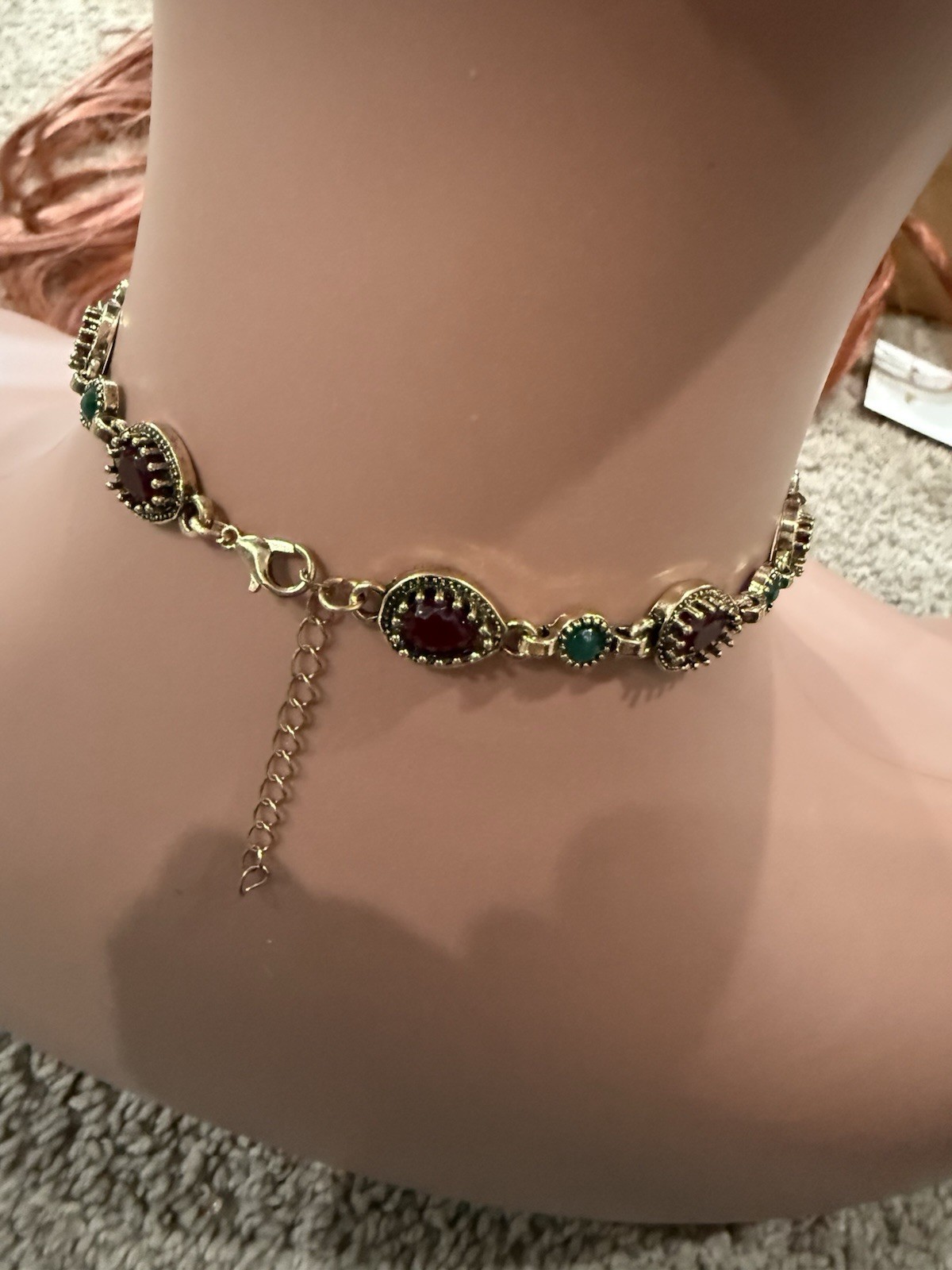 Gold Choker Necklace Chunky Statement Red Green