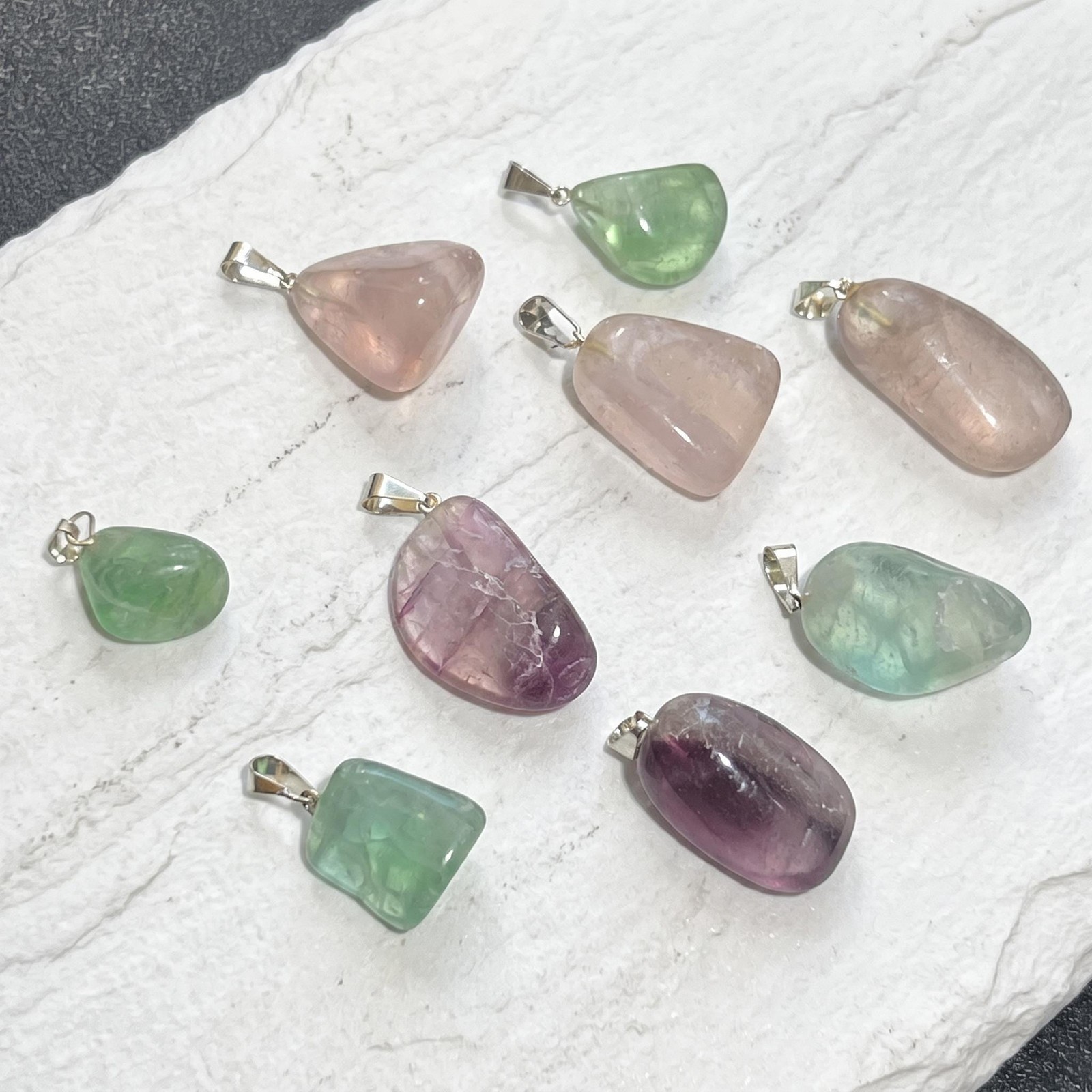 Petite Fluorite Crystal Pendant (Silver Bail) Gemstone Jewelry Beads Charm