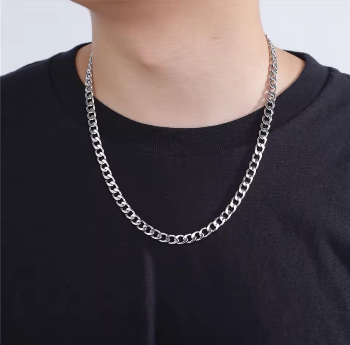 Stainless Steel Silver Tone Cuban Link Curb Chain Necklace 3.5–9mm 16–30in