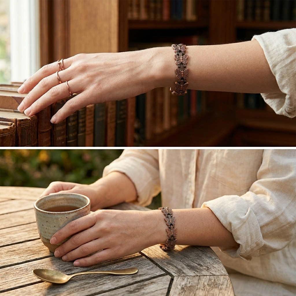 Pure Copper Magnetic Link Bracelet Butterfly Arthritis Pain Relief Therapy Women