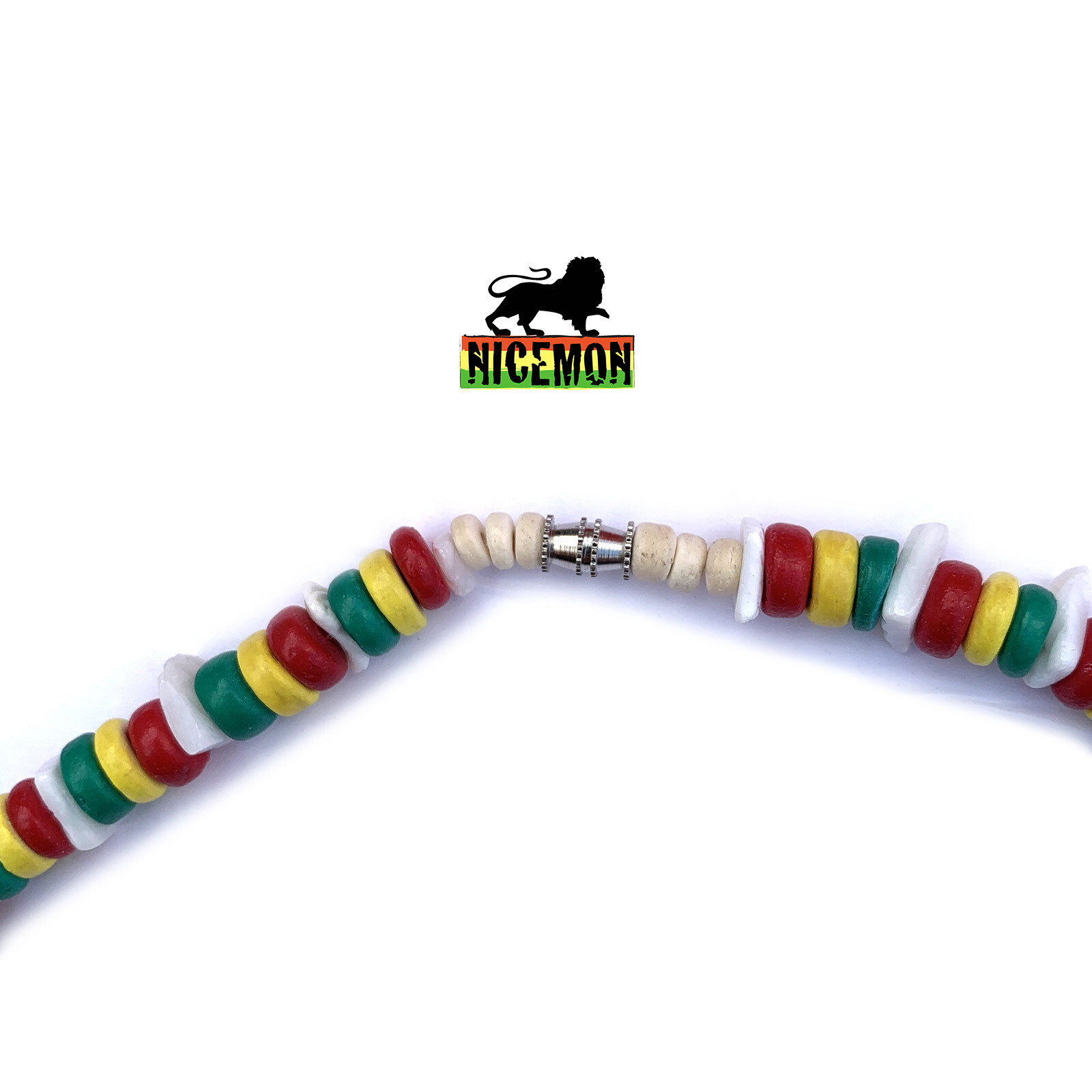 Shell Necklace Rasta Colors Beads Choker Screw Clasp Hawaii Jamaica 18″/46 cm