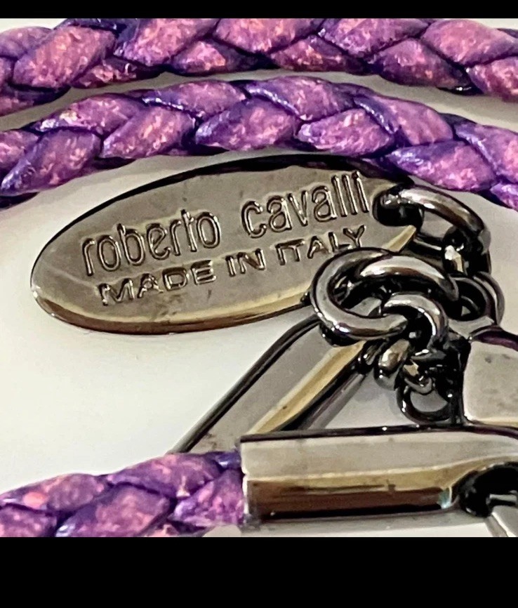 Roberto Cavalli Flower Cornicello Horn Pendant Necklace Purple Pink Italy