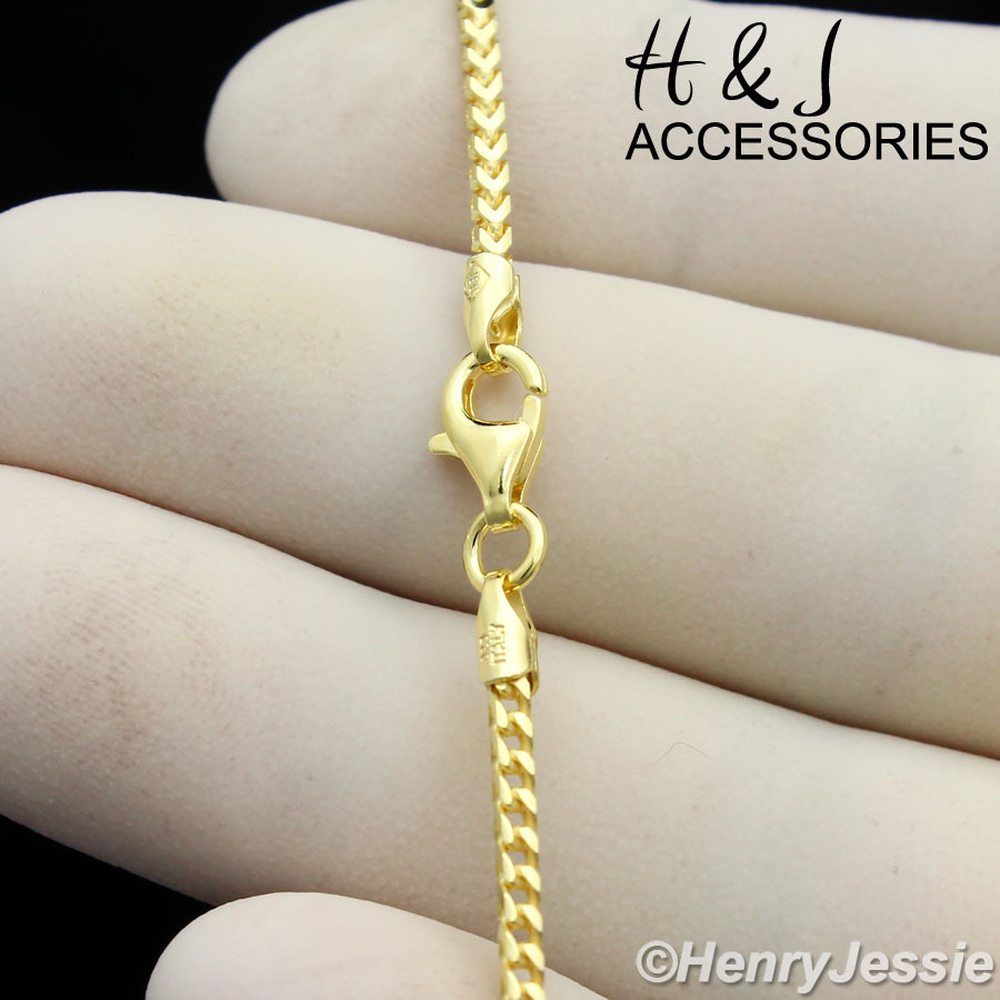 24″MEN 925 STERLING SILVER 2.5MM GOLD PLATED FRANCO BOX CURB LINK NECKLACE*ASN6