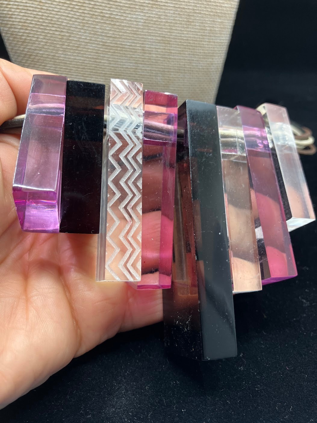 Missoni Lucite Necklace Graduated Chunky Purple Cube Beads Adjustable Bib READ
