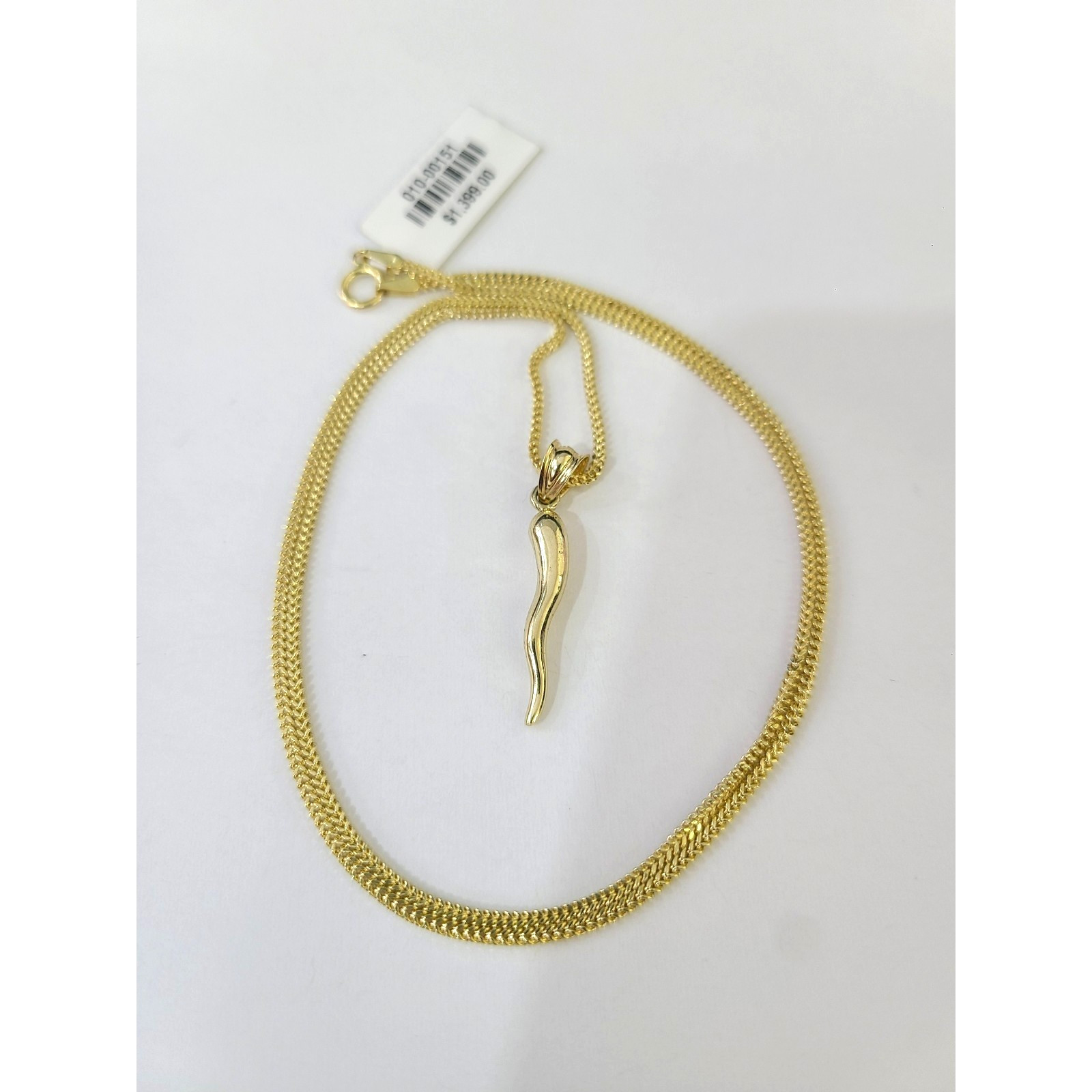 10K Yellow Gold Franco Chain Italian Horn Pendant 1mm 16 18 20 22 24 Women Men