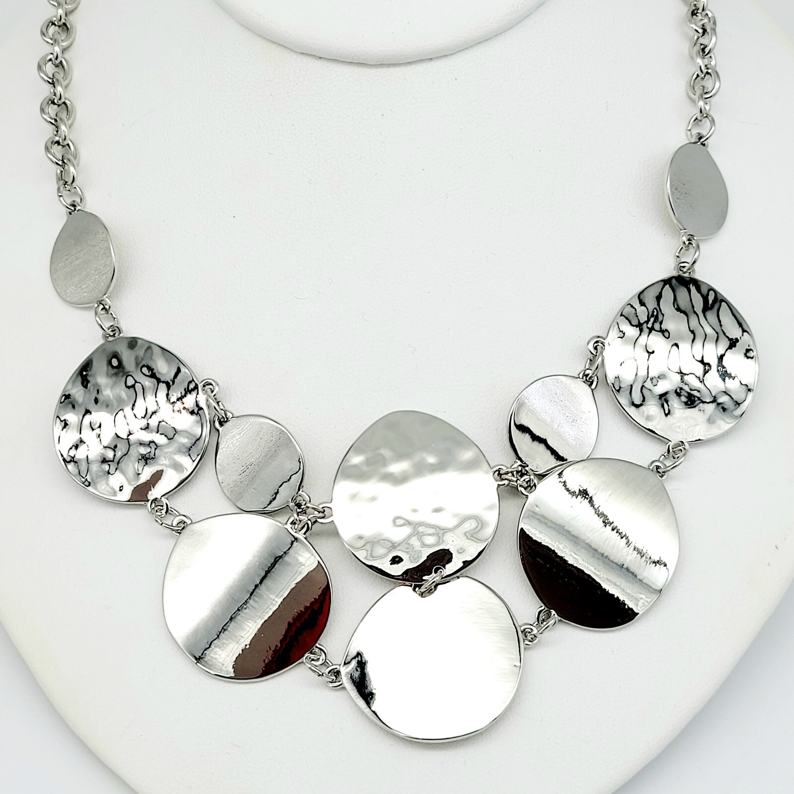 New Directions 20″ Necklace Polished & Hammered Discs Thick Rolo Chain NEW