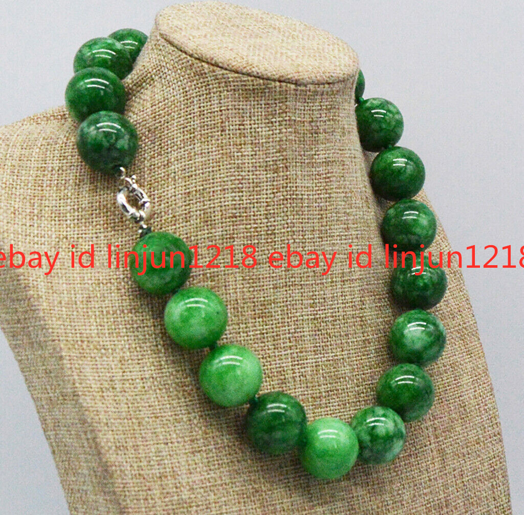 Huge 20mm Natural Green Jade Jadeite Round Beads Gemstone Necklace 16-36”