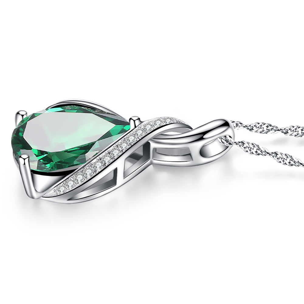 Sterling Silver Pear Simulated Emerald Necklace Pendant Jewelry Gift for Women