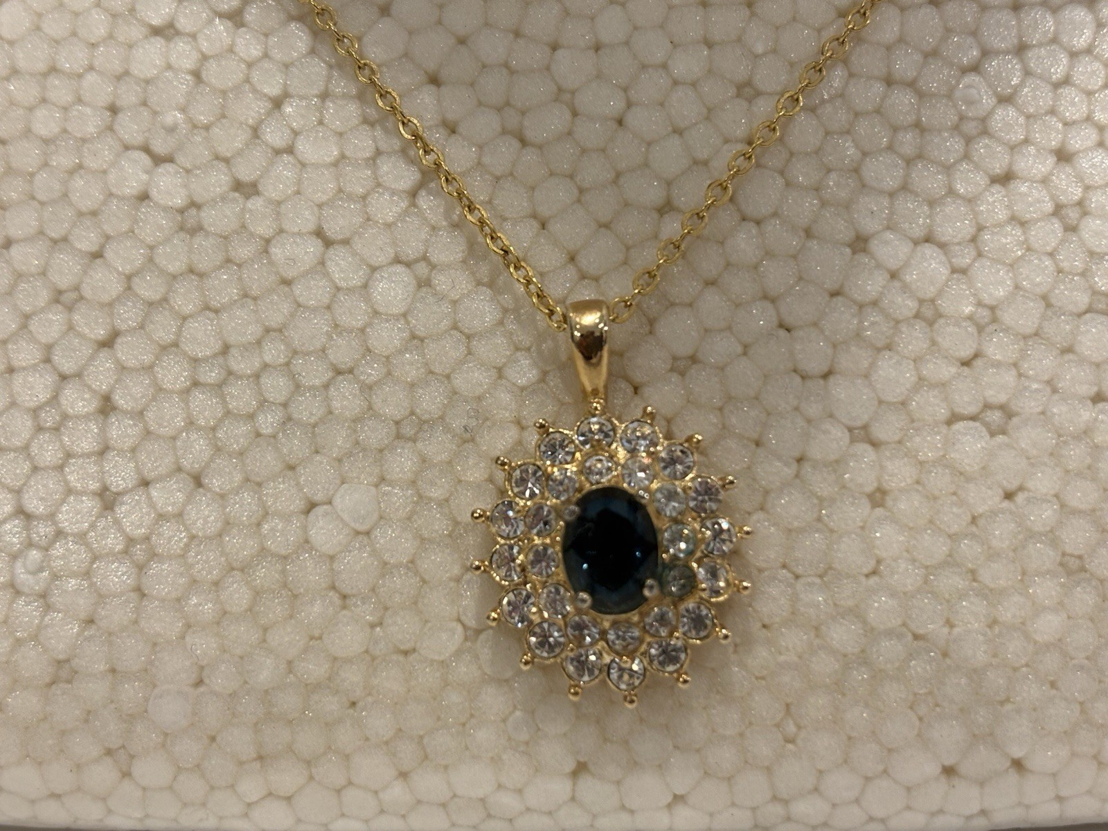 Vintage Signed, “Roman” Gold-Tone Pendant Necklace with Rhinestone Accents