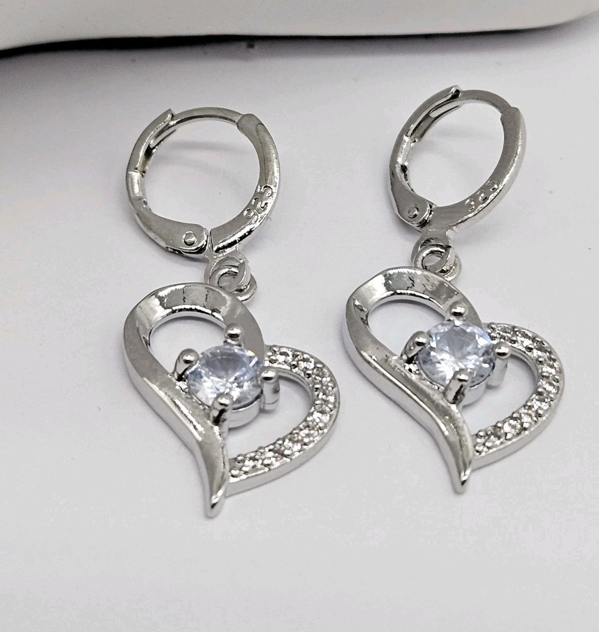 Silver Tone Crystal Heart Pendant Necklace Earrings – Womens Fashion Jewelry Set