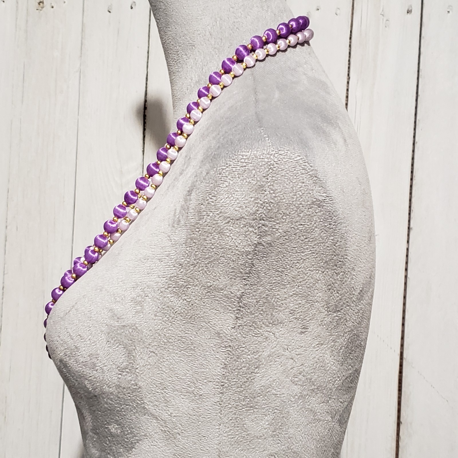 Vtg Bead Necklaces Set of 2 Purple Silk Satin Wrapped Boho Coquette Retro Fairy