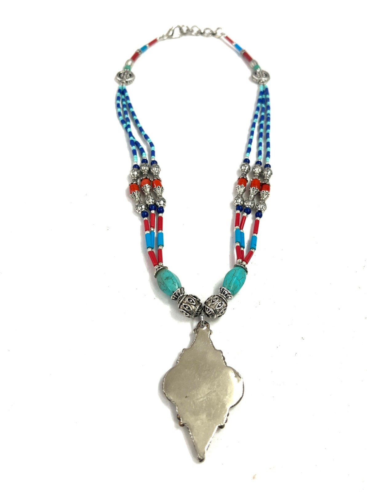Red Coral Turquoise Gemstone Tibetan Handmade Necklace Jewelry, 18 Inc Adjst