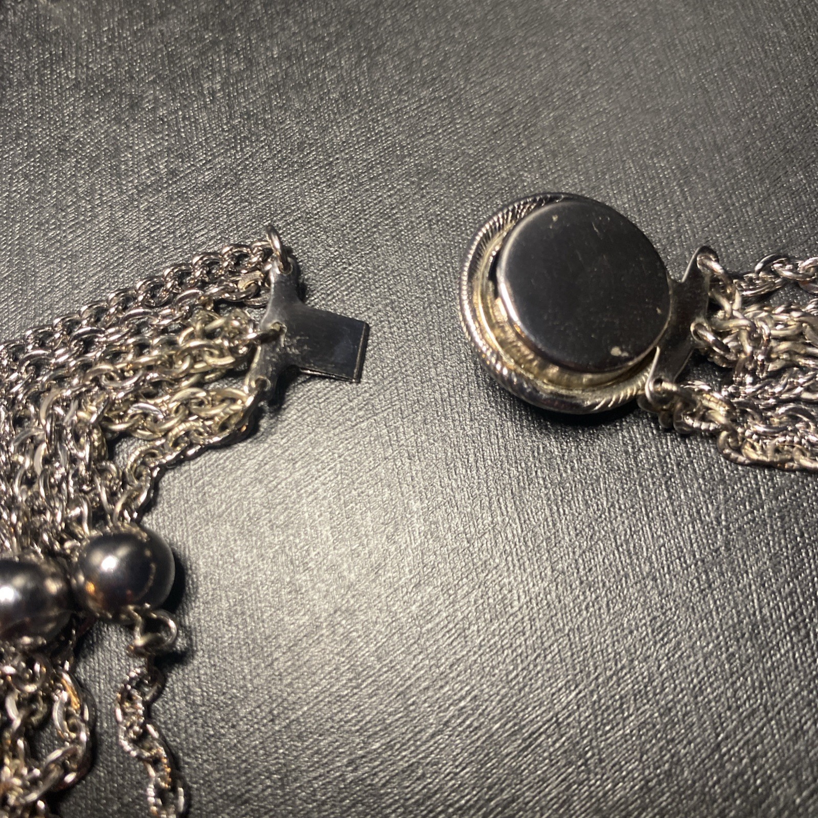 VTG Retro 7 Strand Gunmetal Silver toned Chain + Ball Necklace Earrings Set