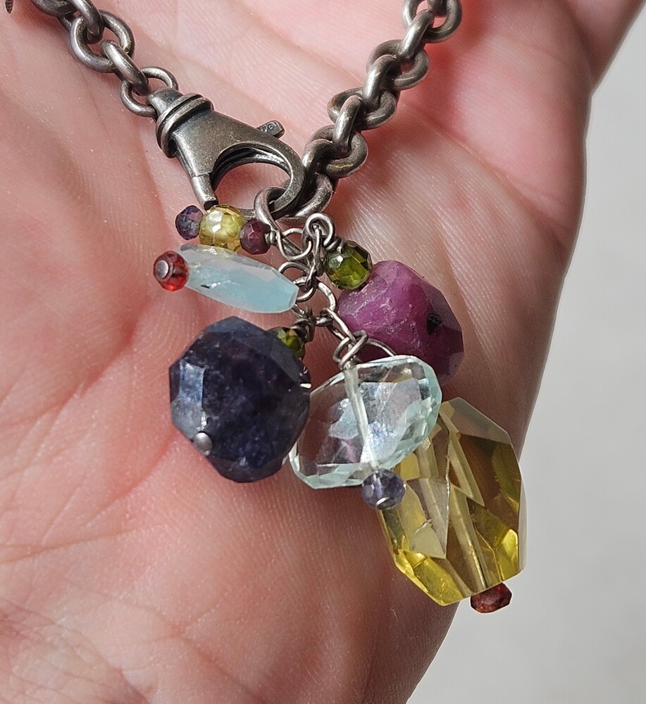Peyote Bird 925 Sterling Silver Multi Colored Rainbow Stone Strand Necklace 15in