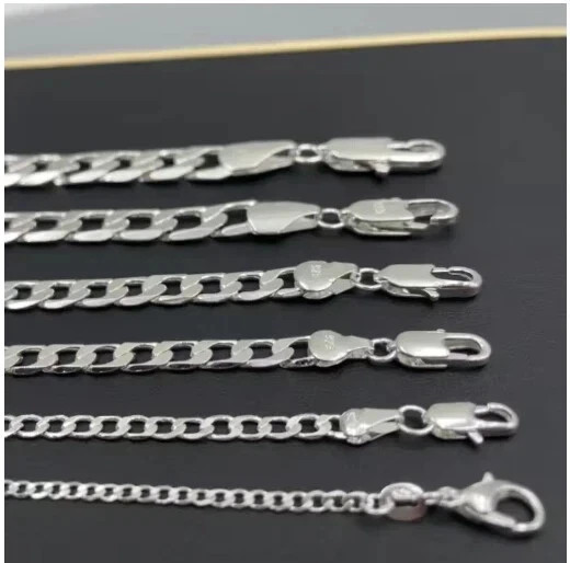 Solid 925 Sterling Silver Curb Chain Necklace Men Women Wedding Engagement Gift