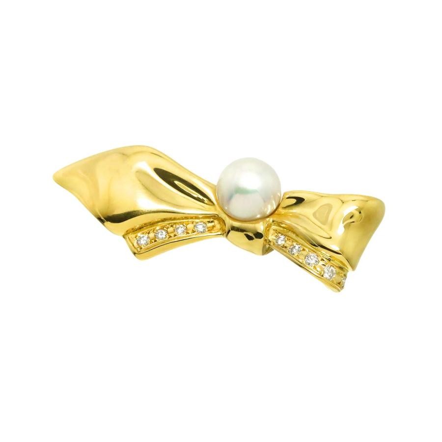 [USED]MIKIMOTO Akoya Pearl 6.5mm Pendant Top in 18K Yellow Gold Ribbon JAPAN