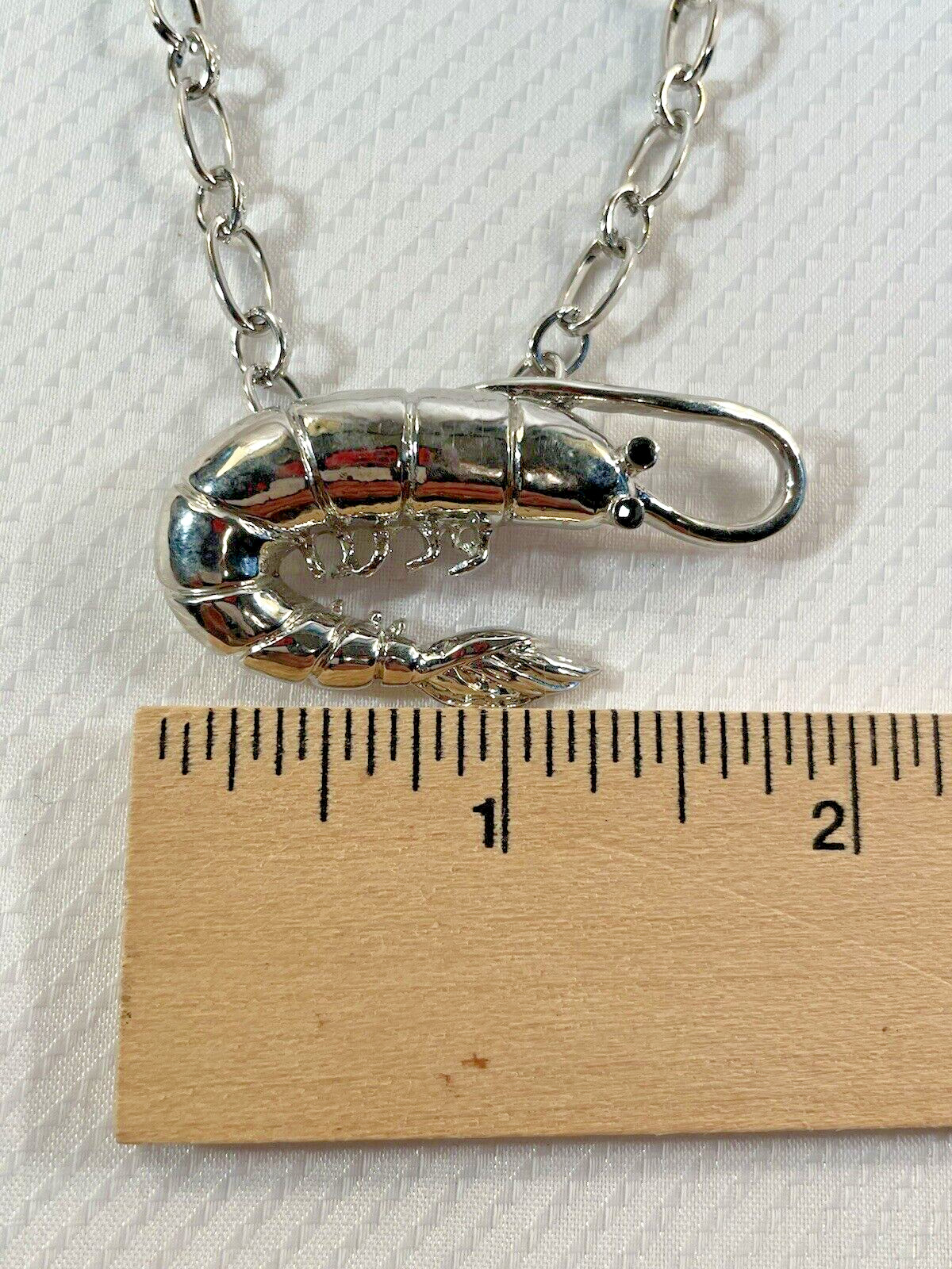 Shrimp Silver Long Necklace Stainless 30” Chain Coastal Sea Life Jewelry NEW