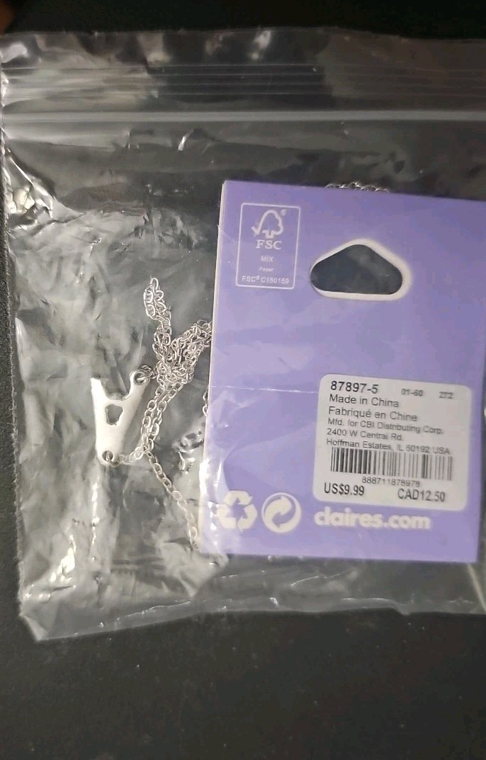 NIP Claires Letter “A” Necklace Rhinstones Silver Tone Kids Or Adults