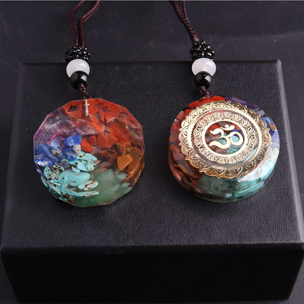 Natural Crystal Orgonite Pendant 7 Chakra Healing Talisman Women Men Necklace