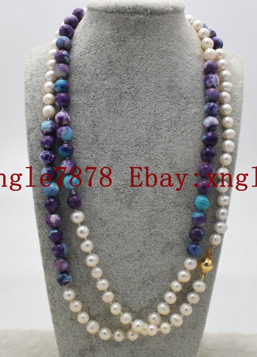 Beautiful 8mm Purple Turquoise & 7-8mm White Cultured Pearl Necklace 36”