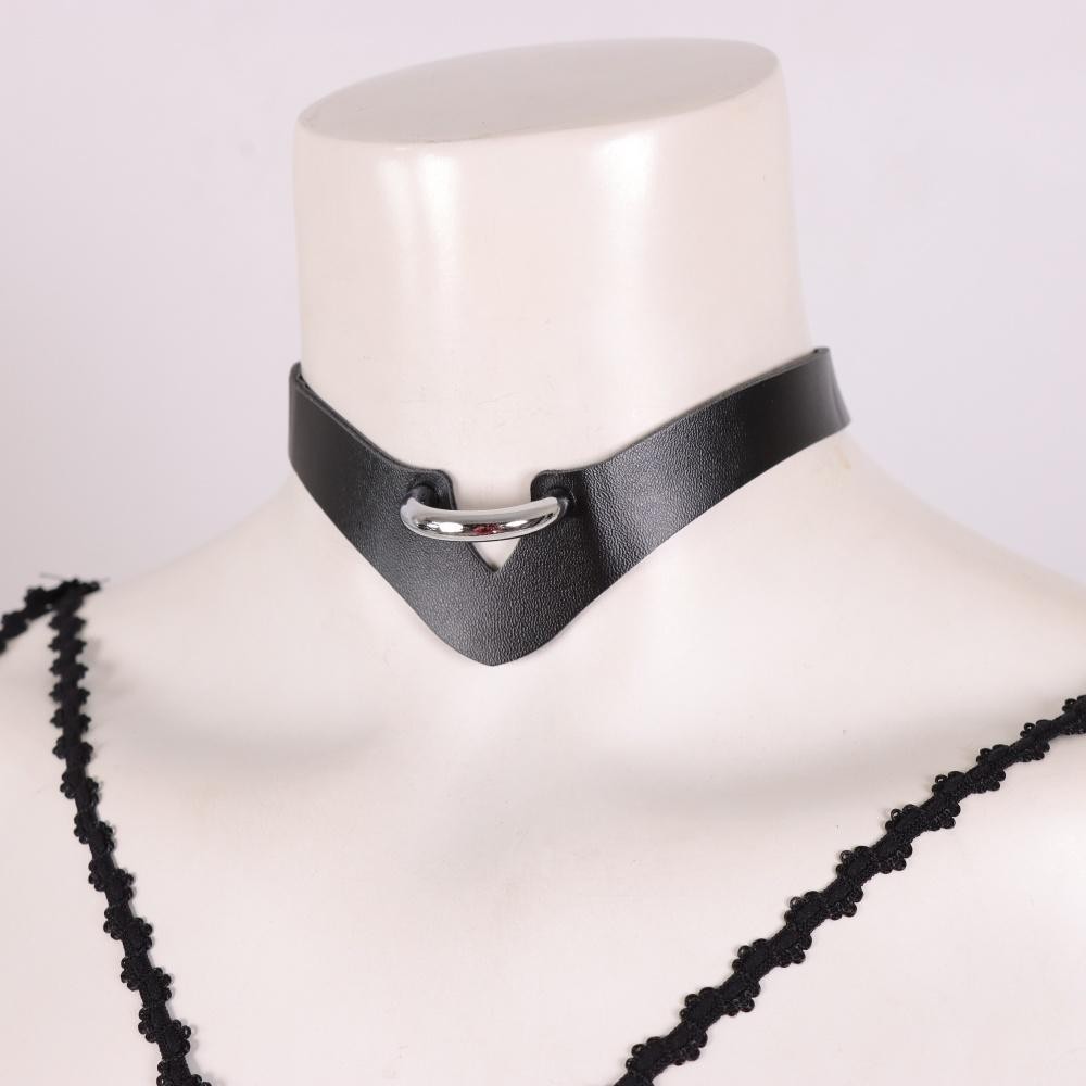 Gothic Faux Leather Choker Necklace, Adjustable, Party Festival Elegant Style